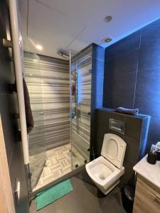 a bathroom with a shower with a toilet and a shower at Luxury apartment in Casablanca in Casablanca