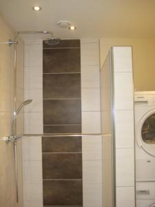 a shower in a bathroom with a washing machine at Appartements Buesum DS10 in Büsum
