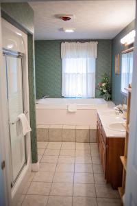 y baño con bañera, lavamanos y bañera. en Longhouse Manor B&B, en Watkins Glen