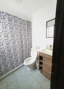 een badkamer met een toilet en een wastafel bij Hostal Top Location ideal para viajeros Polanco in Mexico-Stad