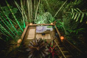 an overhead view of a garden with a table at Cerro Tusa Glamping in Titiribí