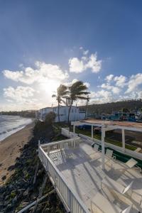 a view of a beach with palm trees and the ocean at Bella Surf Inn in Isabela