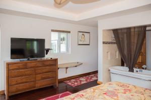 a bedroom with a television on a dresser and a tub at Seascape Villa in Montego Bay