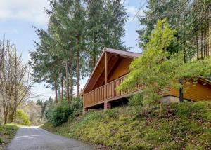 a house on a hill next to a road at Bulworthy Forest Lodges in Instow