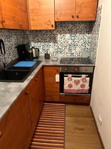 a small kitchen with a stove and a sink at Luxury Suite Terminillo in Terminillo