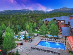 an aerial view of a resort with a pool at Grand Timber Lodge in Breckenridge