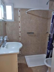 uma casa de banho com um lavatório e um chuveiro em Casa Quinta Barrio Real em Junín