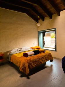 - une chambre avec un lit dans une pièce dotée d'une fenêtre dans l'établissement Hotel Pepen, à San Cristóbal de Las Casas
