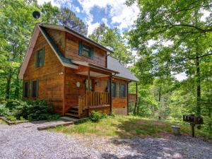 a wooden cabin in the woods with a large yard at Macys Hideaway in Sevierville