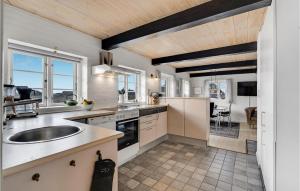uma cozinha com um lavatório e uma bancada em Lovely Home In Fan With Sauna em Sønderho