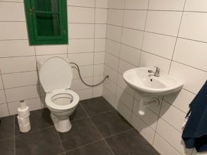 a bathroom with a toilet and a sink at Chata POUSTEVNA ( Střelecká ) in Vrbno pod Pradědem