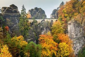 a bridge in the mountains with autumn leaves at Villa Sonnenblick in Kurort Rathen