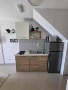 a kitchen with a sink and a refrigerator at Apartment Milena in Drasnice