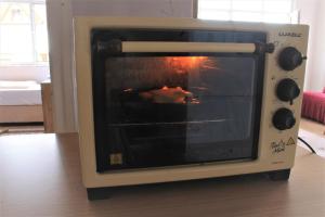 a toaster oven with a chicken baking in it at Beyoglu apartment with great view in Istanbul