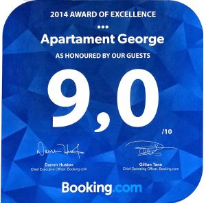Certifikát, ocenenie alebo iný dokument vystavený v ubytovaní Apartament George
