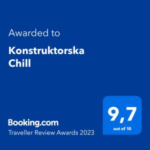 a blue screen with the text awarded to kontrolitschka chill at Konstruktorska Chill in Warsaw