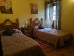 1 dormitorio con 2 camas y ventana en Casa Rural Las Avestruces, en Agulo