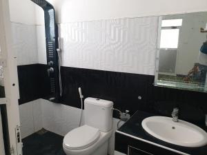 a bathroom with a white toilet and a sink at Relax Lake View Resort in Kataragama