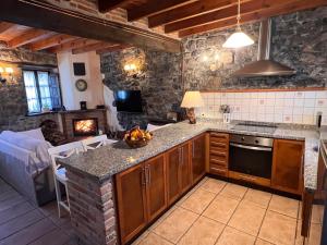 a kitchen with a counter and a stove top oven at casa rural casa cerezal in Cangas de Onís