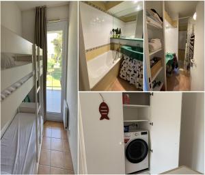 eine Collage aus Bildern eines Badezimmers mit einer Waschmaschine in der Unterkunft Appartement avec grande terrasse dans un magnifique parc à 5 minutes de la plage in La Baule + 3 Fotos