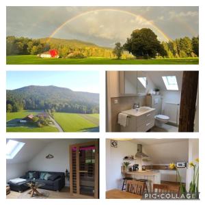 un collage de fotos de un arco iris en una casa en Ferienwohnung Teufelsbauer, en Rimbach