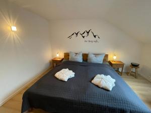 1 dormitorio con 1 cama con 2 almohadas en Ferienwohnung Teufelsbauer, en Rimbach