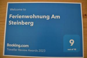 Certifikát, hodnocení, plakát nebo jiný dokument vystavený v ubytování Ferienwohnung Am Steinberg