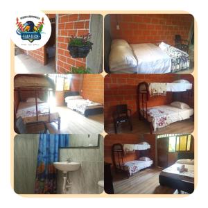 a collage of pictures of a bedroom and a bed at Reserva Ecoturística Villa Diosa in Confines
