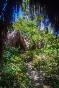 a view of a garden with trees and flowers at Chez Max Pousada in Morro de São Paulo