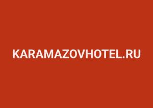 an orange background with the text karmazoomorth hotelru at The Brothers Karamazov Hotel in Saint Petersburg