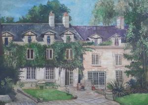 a painting of a large house with ivy at Le Moulin de Vaugien in Saint-Rémy-lès-Chevreuse