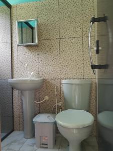 a bathroom with a toilet and a sink at Sítio Família Morais in Salvaterra