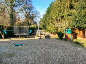 un parque infantil con un columpio en un patio en Le Cottage de Maé en Seigy