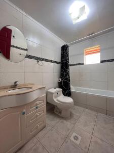 ein Badezimmer mit einem WC, einem Waschbecken und einer Badewanne in der Unterkunft Casa de campo en Portezuelo 