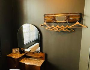 a bathroom with a mirror and a sink at BnB Suikernest in Antwerp