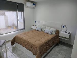 1 dormitorio con cama y ventana en Liniers 14 en Tandil