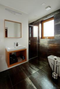 ein Bad mit einem Waschbecken, einer Dusche und einem WC in der Unterkunft VIGEO lounge b&b coffee in Bojnice