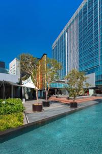 a group of trees in pots in front of a building at The Westin Santa Fe, Mexico City in Mexico City