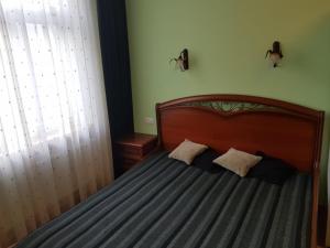 a bed with two pillows on it in a bedroom at Apartman Moravska 188 in Karlovy Vary