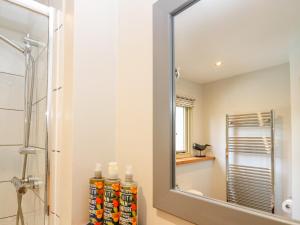 a bathroom with a shower and a mirror at Woodfield Coach House in Merrymeet +23 photos