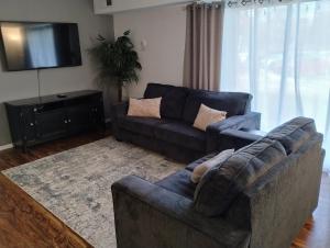 uma sala de estar com um sofá e uma cadeira em Awesome Condo in Central Raleigh em Raleigh