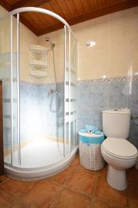 ein Badezimmer mit einer Dusche, einem WC und einer Badewanne in der Unterkunft La Casita de Chocolate in Cambados