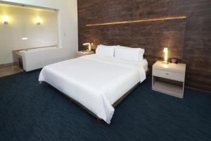 圣路易斯波托西Holiday Inn Express San Luis Potosí by IHG的酒店房间里的一张白色大床