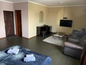 Televízia a/alebo spoločenská miestnosť v ubytovaní Green Hotel