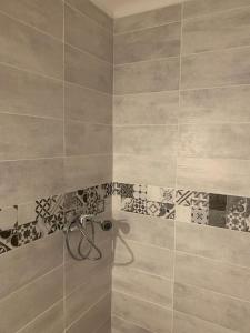 a bathroom with a shower with a hose in it at Appartement le 48 in Narbonne