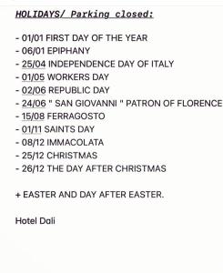 a list of days of the year screenshot at Hotel Dali in Florence