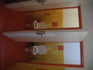 a bathroom with a mirror and some toilet paper at Středisko ekologické výchovy SEVER in Horní Maršov