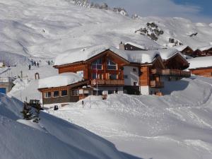 a ski lodge in the snow on a mountain at Hotel Harmony Tigilou Belalp in Belalp