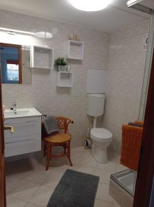 a bathroom with a toilet and a sink at Kékház Vendégház in Écs