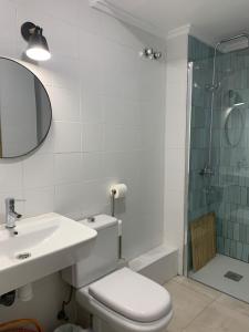 a bathroom with a toilet and a sink and a shower at Alex- DUPLEX APARTMENT- City in Valencia